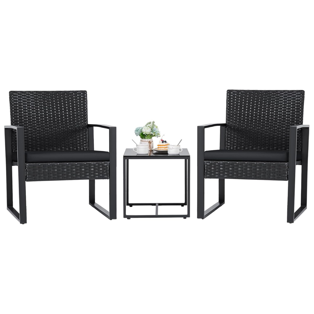 3-Piece Flamaker Outdoor Modern Rattan Wicker Furniture Set W/ Coffee Table