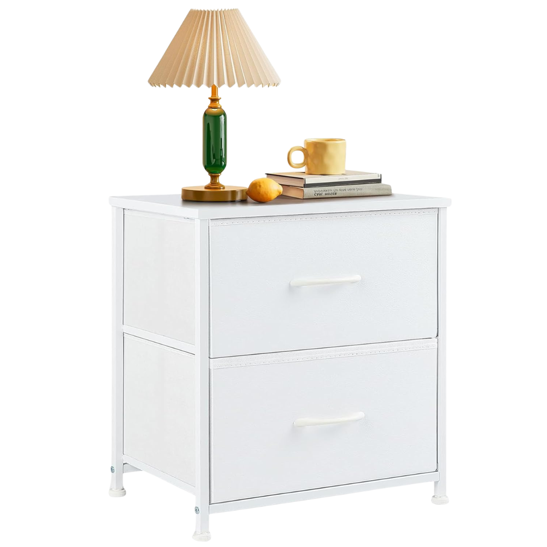 SageNest 2 Drawer Small Nightstand With Storage (White)