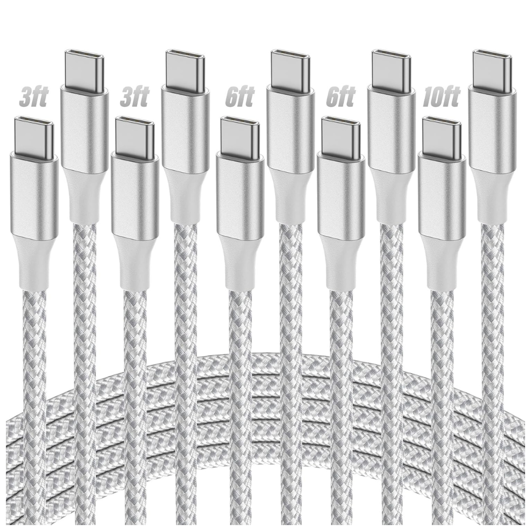 5-Pack USB-C To USB-C Nylon Braided Cables