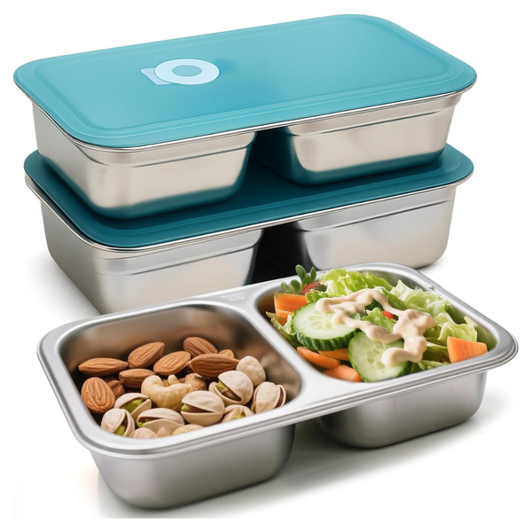 3-Pack 2-Compartment Stainless Steel Snack Containers With Leakproof Lids