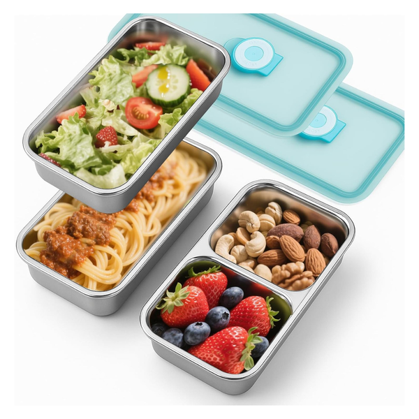 3-Piece Stainless Steel Divided Snack Containers