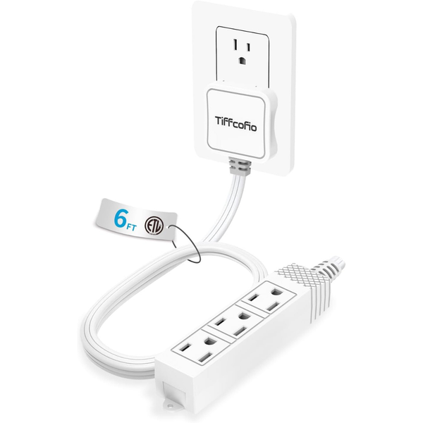 6ft 3-Prong Flat Extension Cord With 3 Grounded Outlets