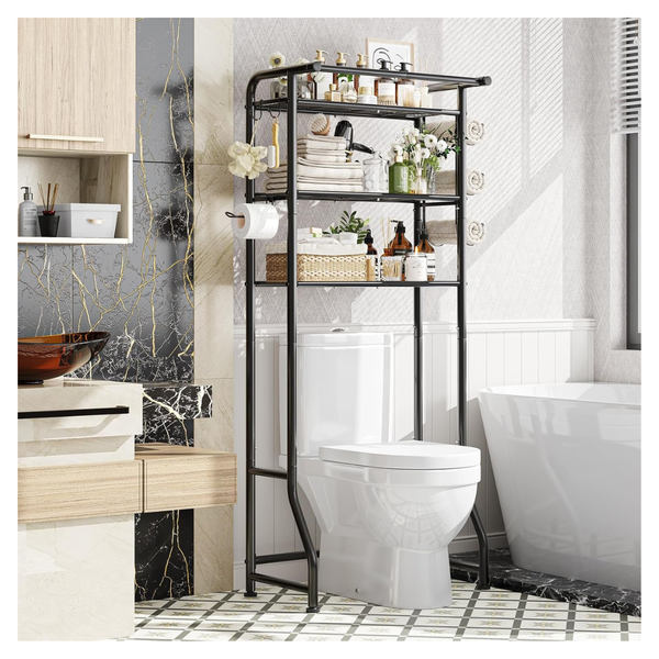 3-Tier Over-The-Toilet Bathroom Storage Cabinet With Paper Holder & Hooks