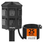 15A/1875W Outdoor Power Strip W/ 25ft Extension Cord & Stake