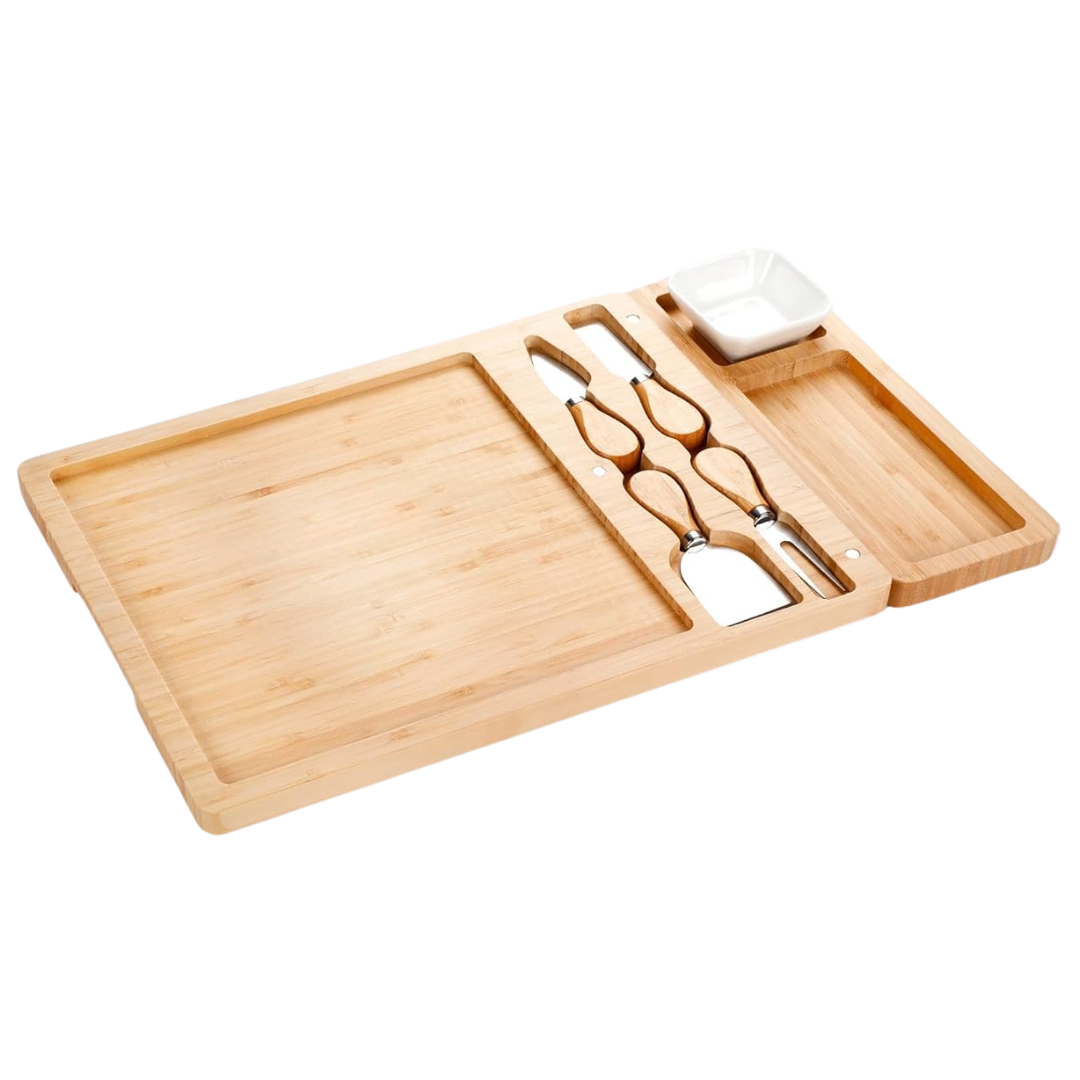 Easoger Large Bamboo Charcuterie Board With Drawers & 2 Ceramic Bowls