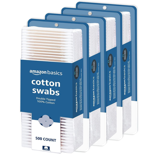 2000-Count (4pk x 500ct) Amazon Basics Double-Tipped Cotton Swabs