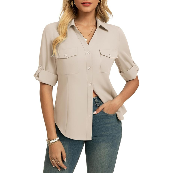 Grace Karin Women's Collared V-Neck Button-Down Business Shirt (Various)