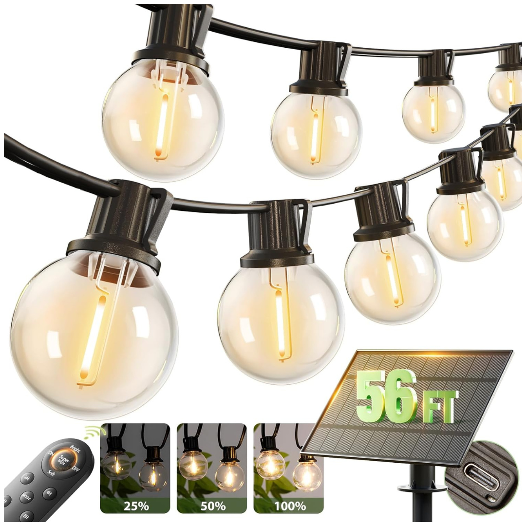 addlon 56' (50+6) Outdoor Solar String Lights W/ Remote