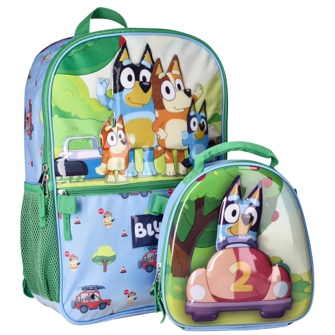 BBC Bluey Family Trip Kids 17" Laptop Backpack 2-Piece Set W/ Lunch Bag