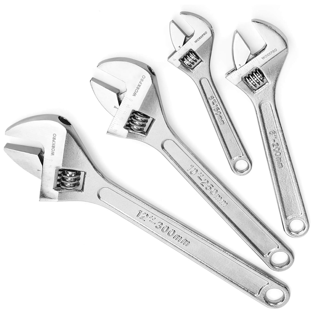 4-Piece WORKPRO Adjustable Wrench Set (6'', 8", 10", 12")