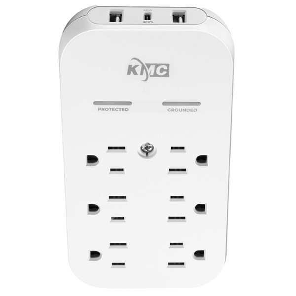 6-Outlet 2 USB-A & USB-C Ports 20W PD Surge Protector Wall Tap