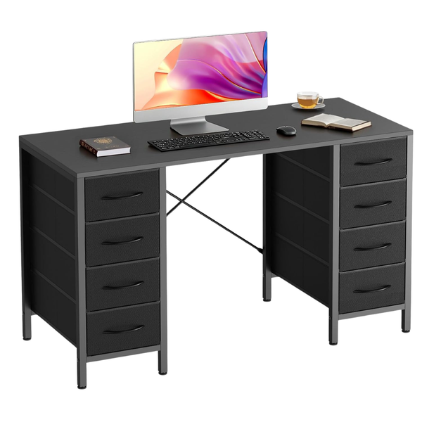 DUMOS 47" Computer Desk With 8 Fabric Drawers