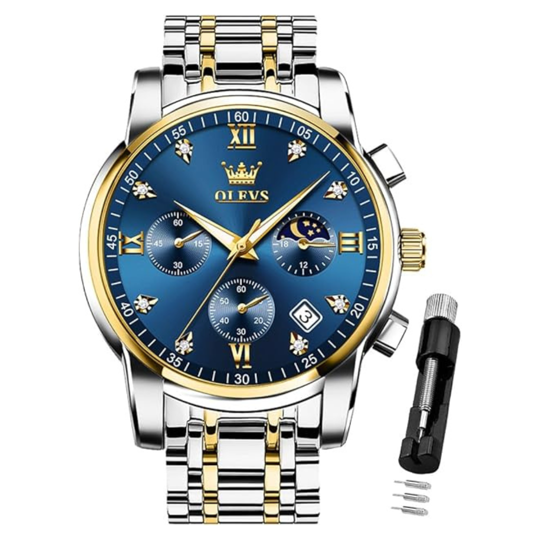 Olevs Men's Analog Quartz Chronograph Stainless Steel Watch