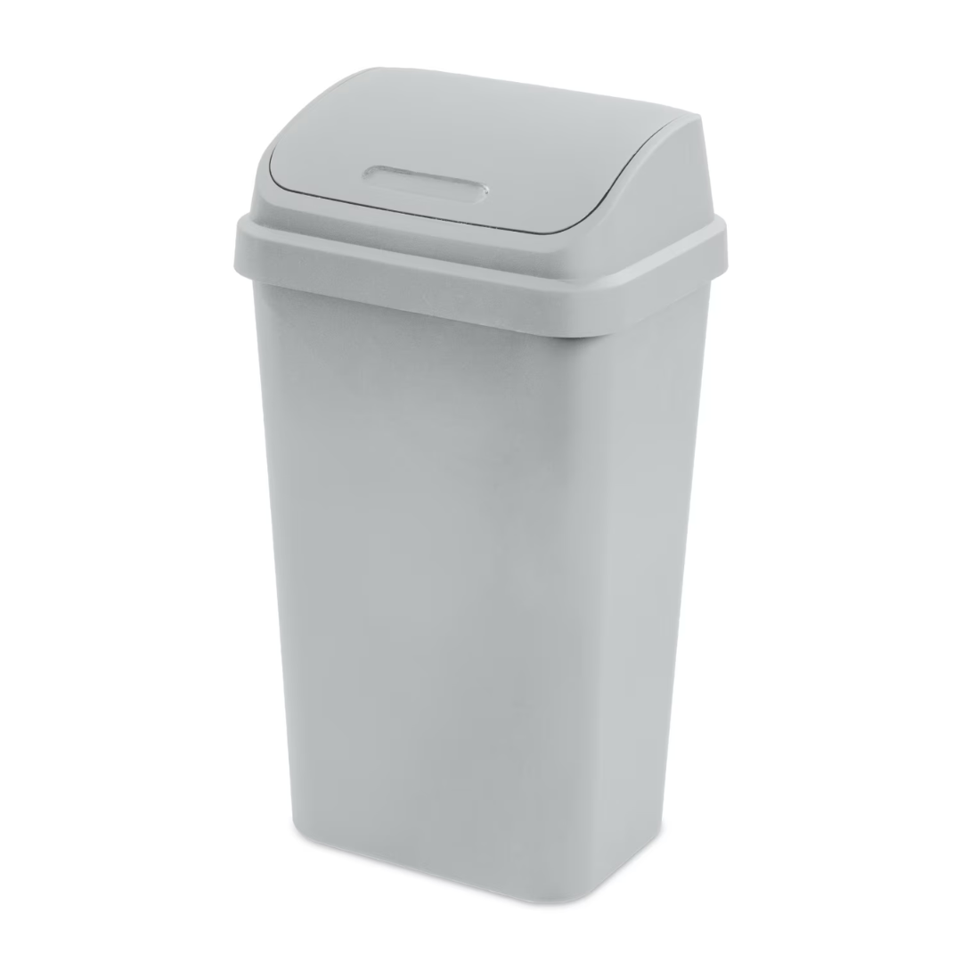 Sterilite 13 Gallon Plastic Garbage Bin With Swing Top Lid