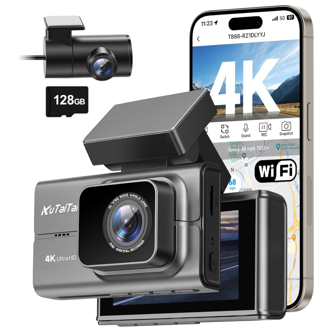 KuTaiTai 4K Dash Cam Front And Rear With Wi-Fi GPS Free 128GB Card