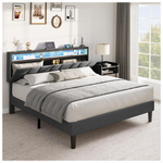 Queen Upholstered Platform Bed Frame With Storage Headboard