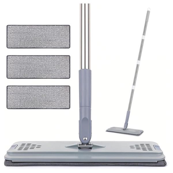 3 Pads Flat Microfiber Mop With Adjustable Handle