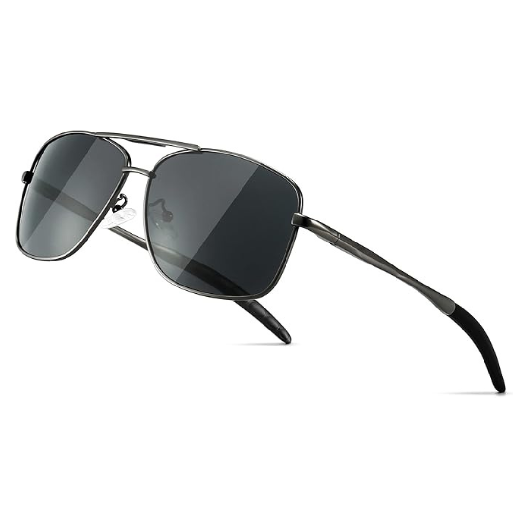 Men's Polarized Square Aviator Sunglasses With Metal Frame