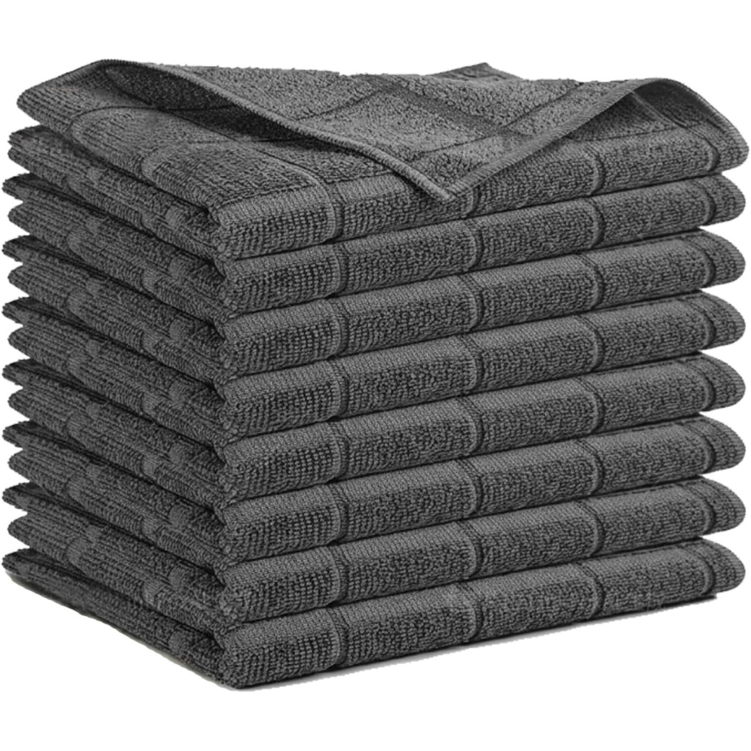 8 Pack 12"x12" Grey Jacquard Grid Cleaning Rags