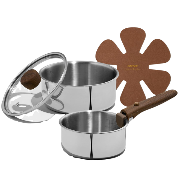 5-Piece CAROTE 1.5QT & 3QT Tri-Ply Stainless Steel Saucepan Set