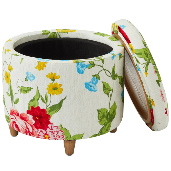 The Pioneer Woman Sweet Rose Round Storage Ottoman With Wood Tray Lid