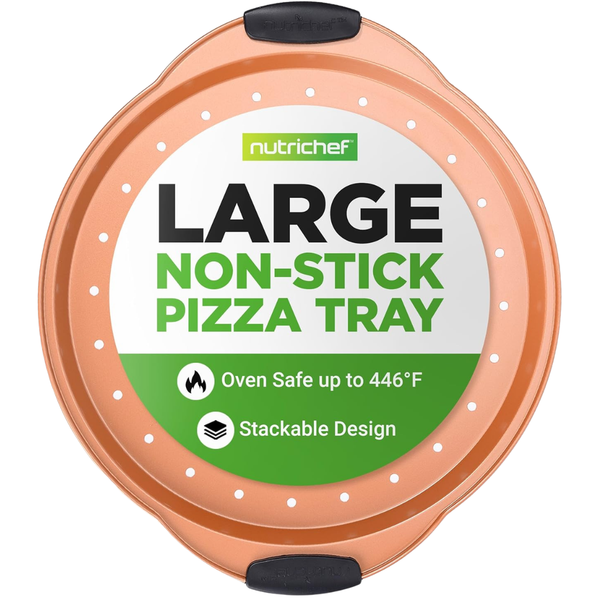 NutriChef 13'' Nonstick Pizza Tray With Silicone Grip Handles