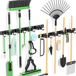 2-Pack Heavy Duty Broom Holder Wall Mount W/ 4 Racks & 5 Hooks