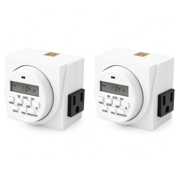2-Pack UltraGrow 120V 7-Day Digital Timer, Dual Outlet