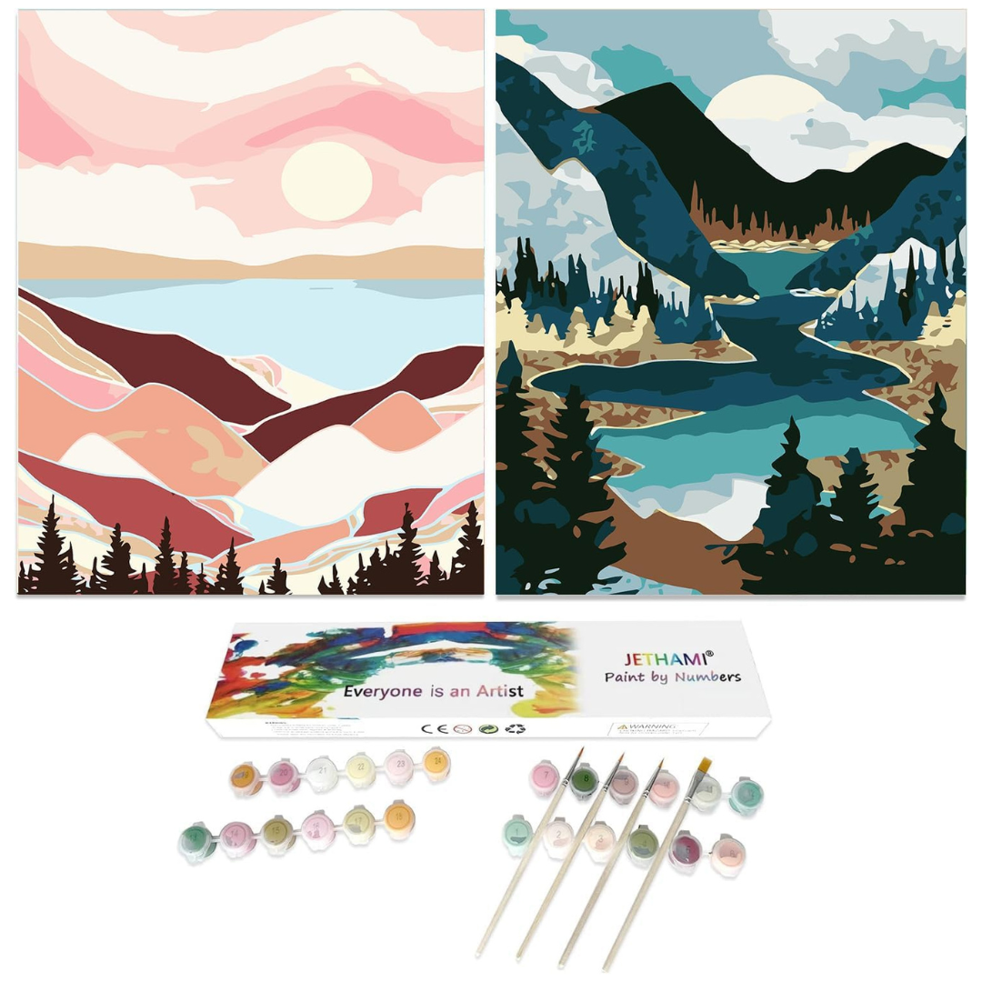 2-Pack Mountains Lake Sunset DIY Canvas Art Kit (16"x 20")