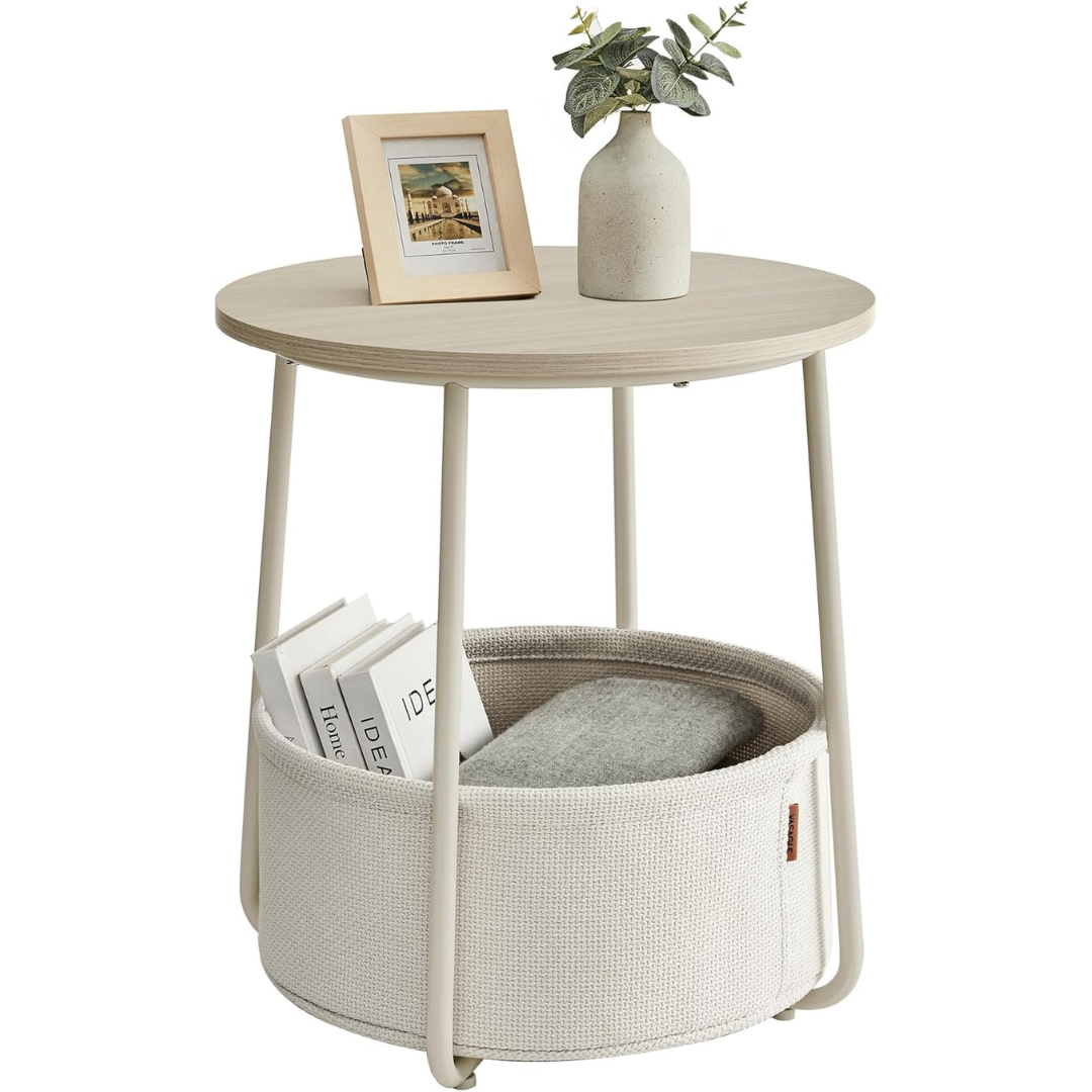 Vasagle Lilea Small Round Side End Table with Fabric Basket