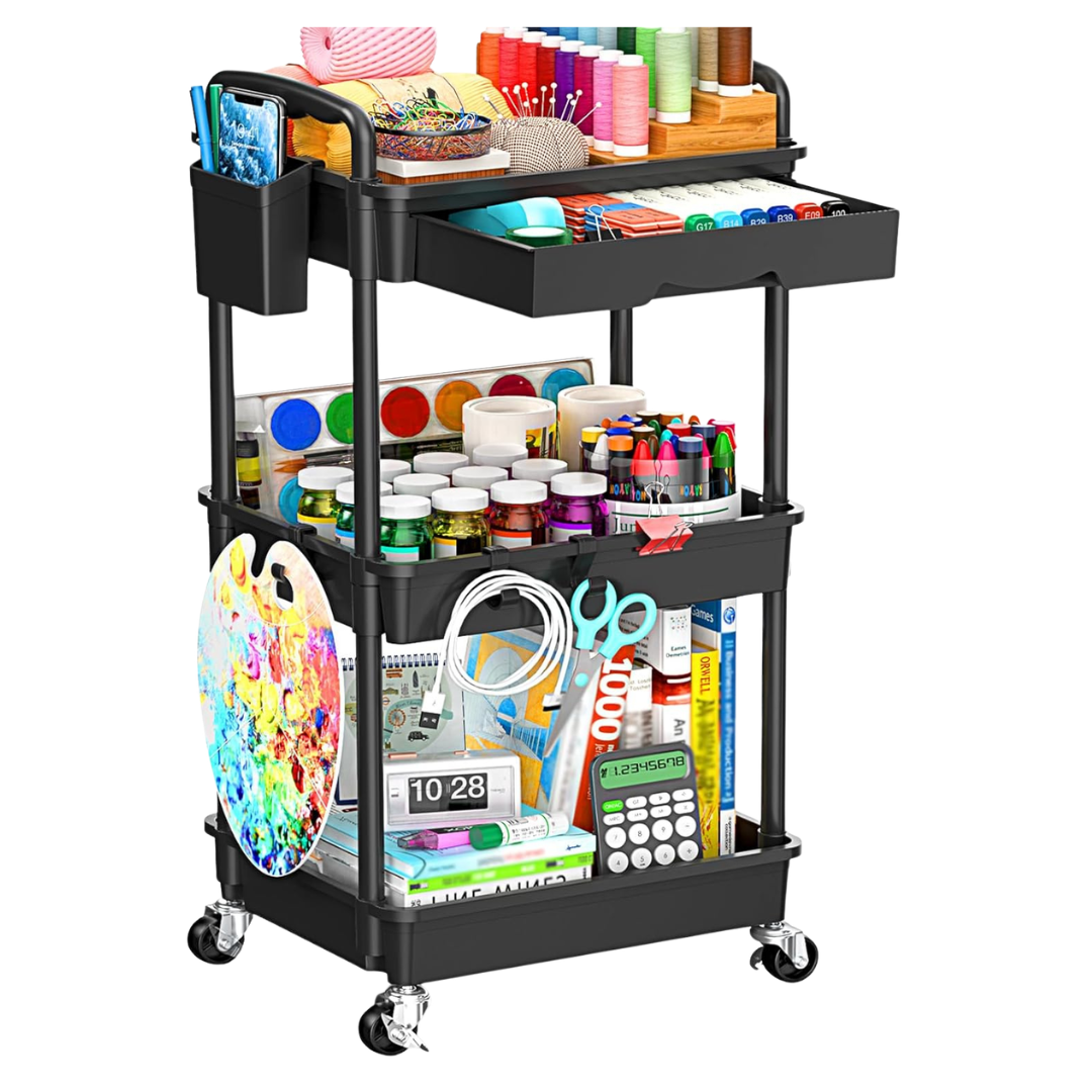 3-Tier Sunally Wide Rolling Storage Cart W/ Removable Drawer