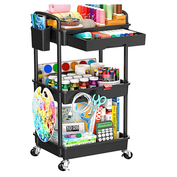 3-Tier Sunally Wide Rolling Storage Cart W/ Removable Drawer