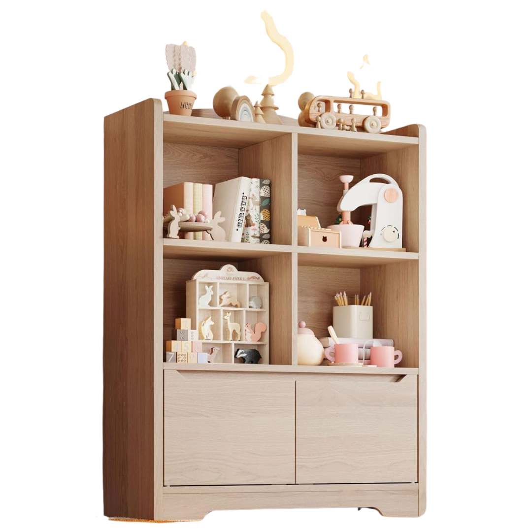 31.5" 4-Shelf Wide Kids Bookshelf With Cabinet Doors