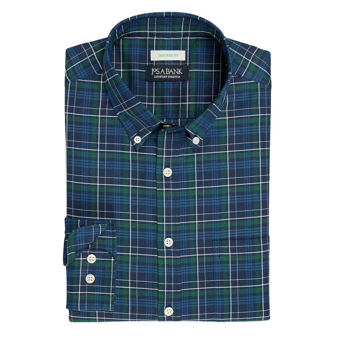 Jos. A. Bank Tailored Fit Oversized Offset Plaid Sportshirt