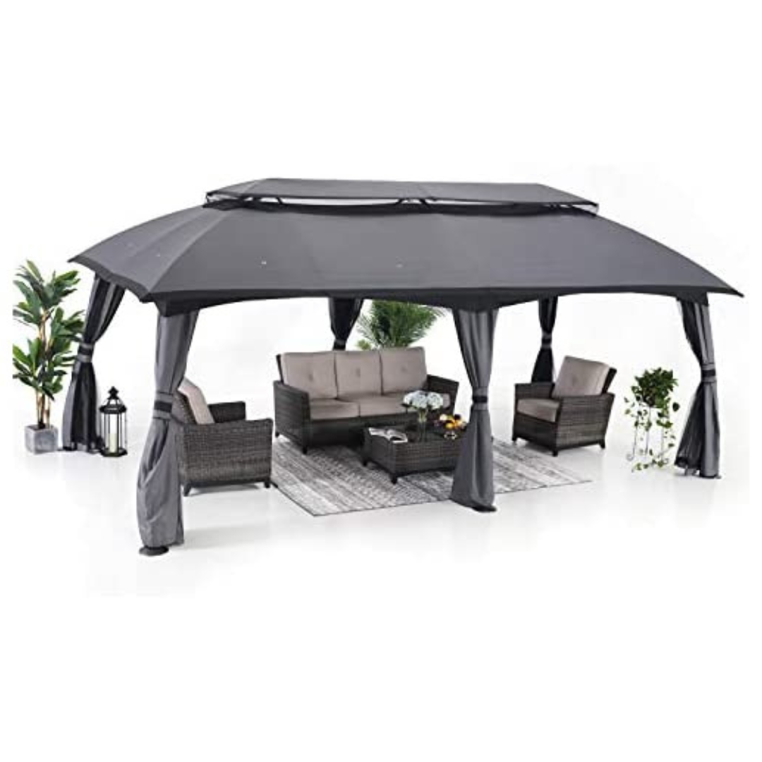 10 x 20ft Outdoor Gazebo With Mosquito Netting & Double Roof