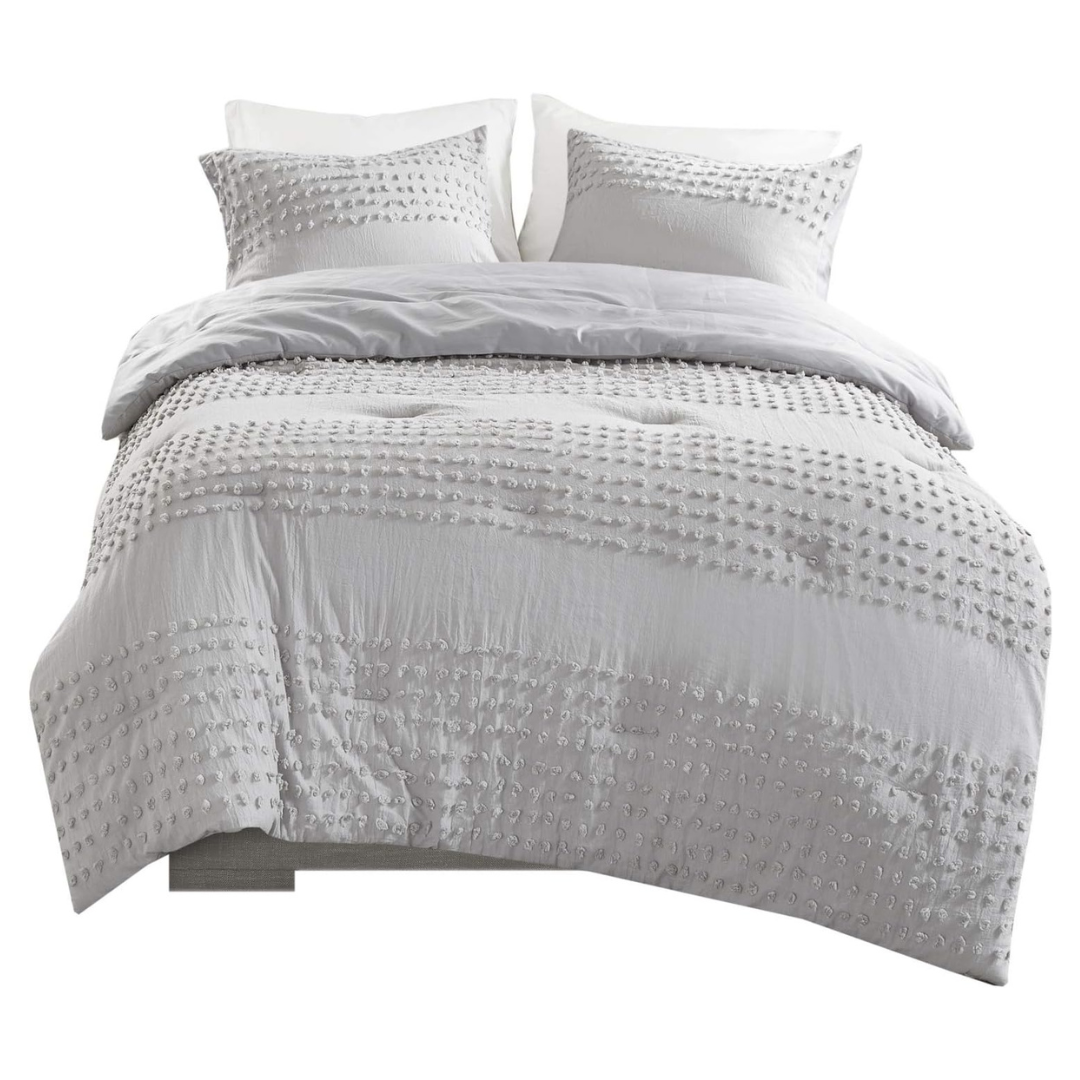 3-Piece Comfort Spaces Cotton Jacquard Pom-Pom Tufts Comforter Set
