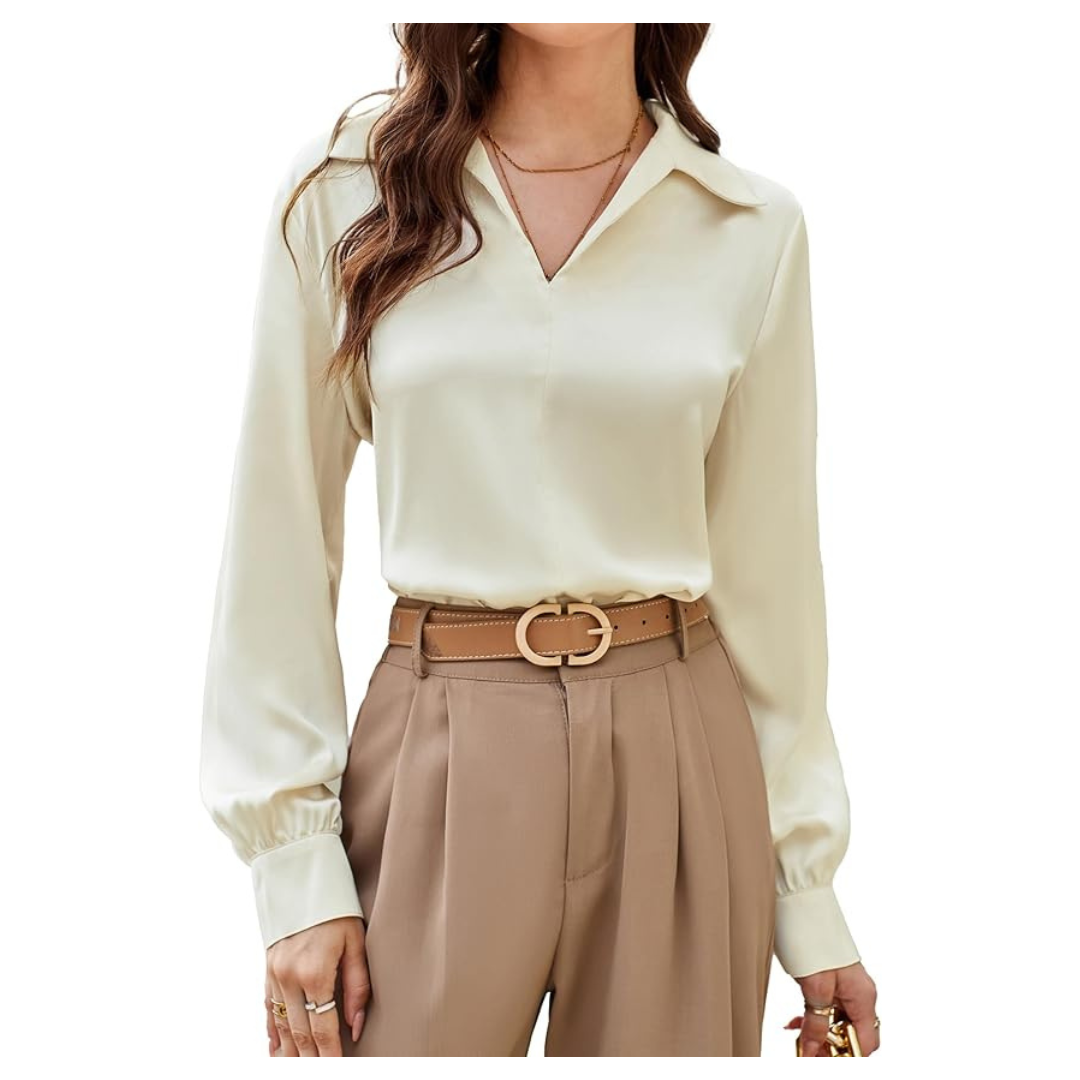 Women's Collared Business Satin Blouse Dress Shirts (Various)