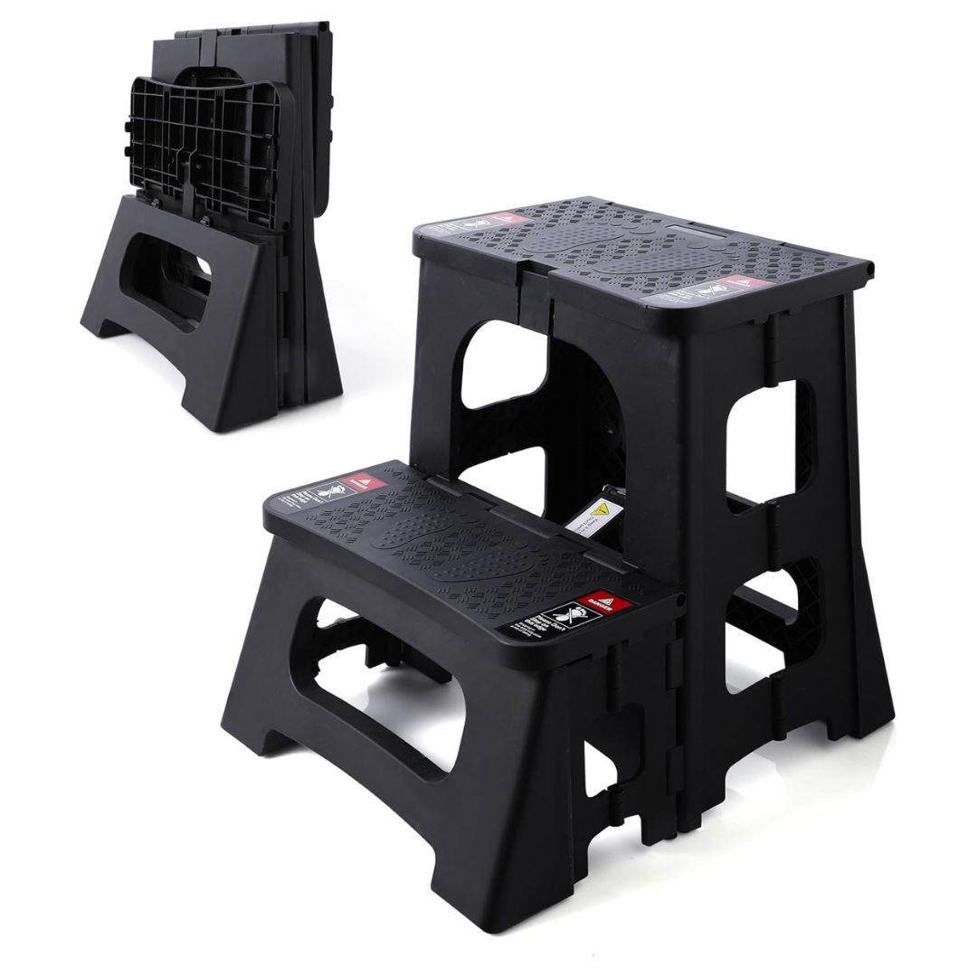 STOODER Folding 2-Step Stool With Safety Lock & Anti-Slip Feet