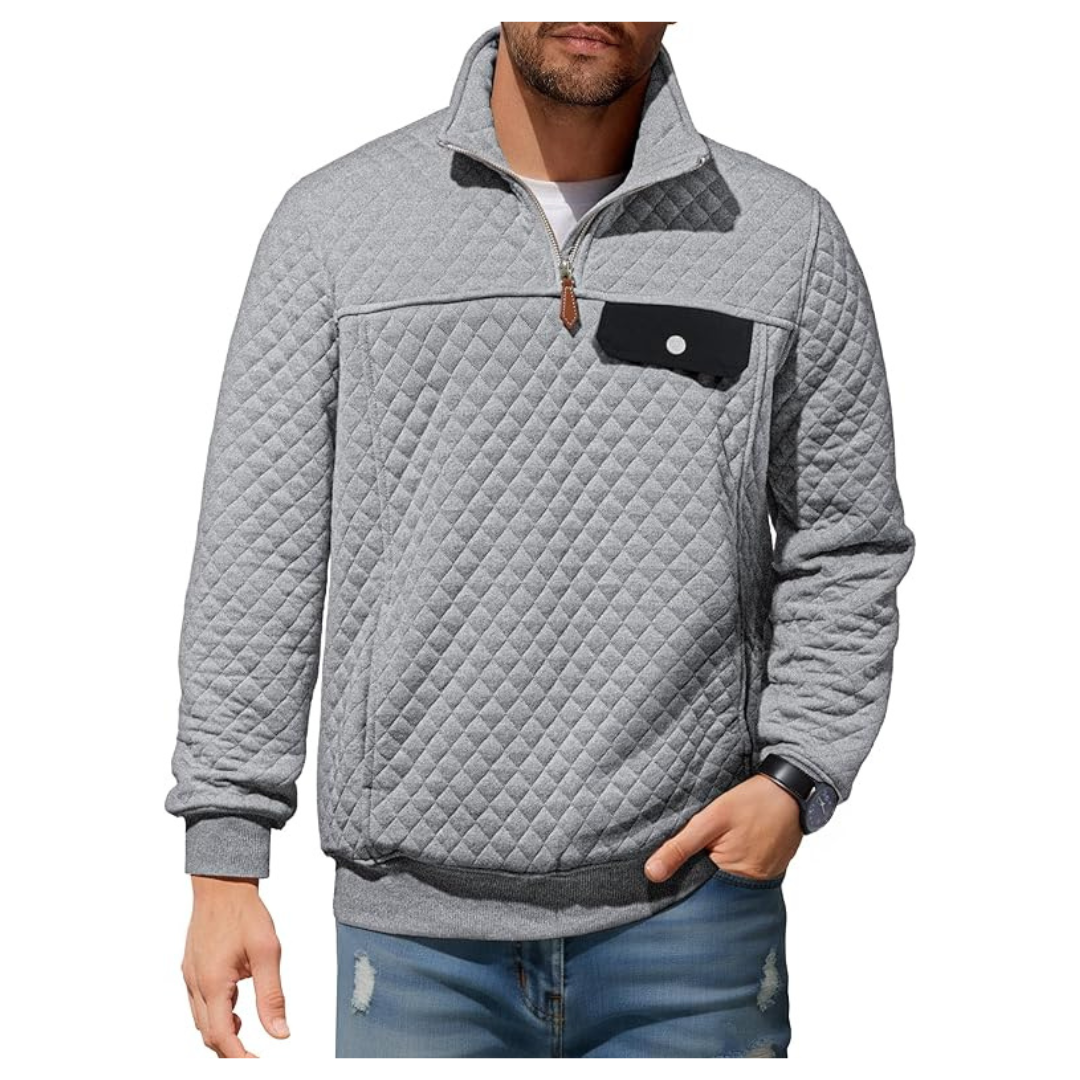 JMIERR Men's Heavyweight Stand Collar Quilted Sweatshirt W/ Pocket (Various)