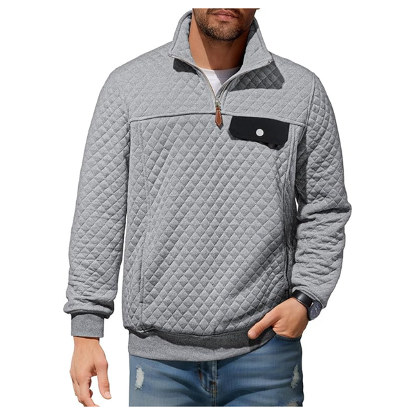 JMIERR Men's Heavyweight Stand Collar Quilted Sweatshirt W/ Pocket (Various)