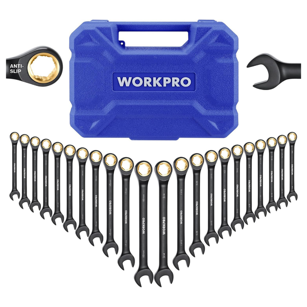 22-Piece Workpro Ratcheting Wrench Set With Case (Metric 6-18mm & SAE 1/4-3/4")