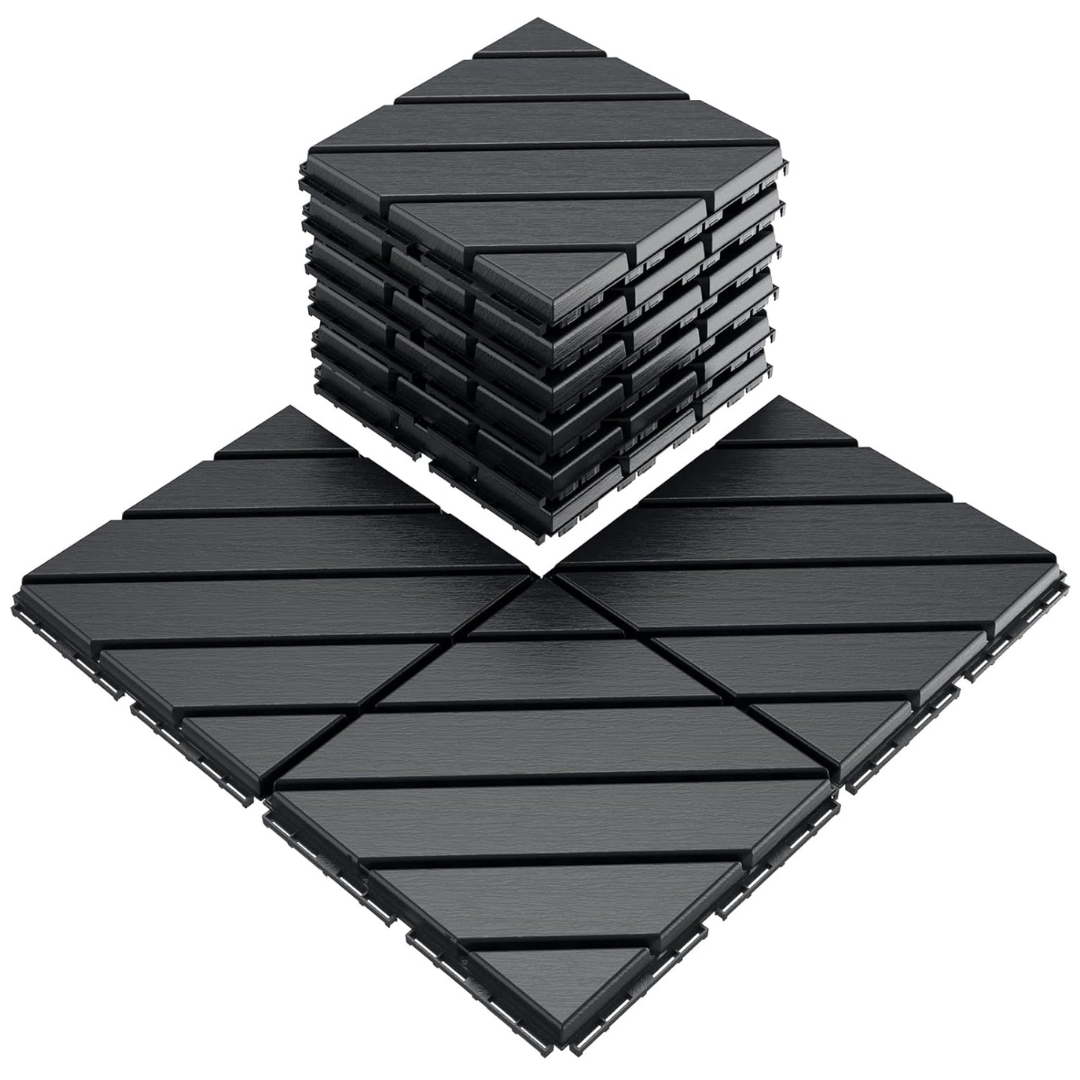 9-Pack Waterproof Plastic Interlocking Flooring Deck Tiles (12" x 12")