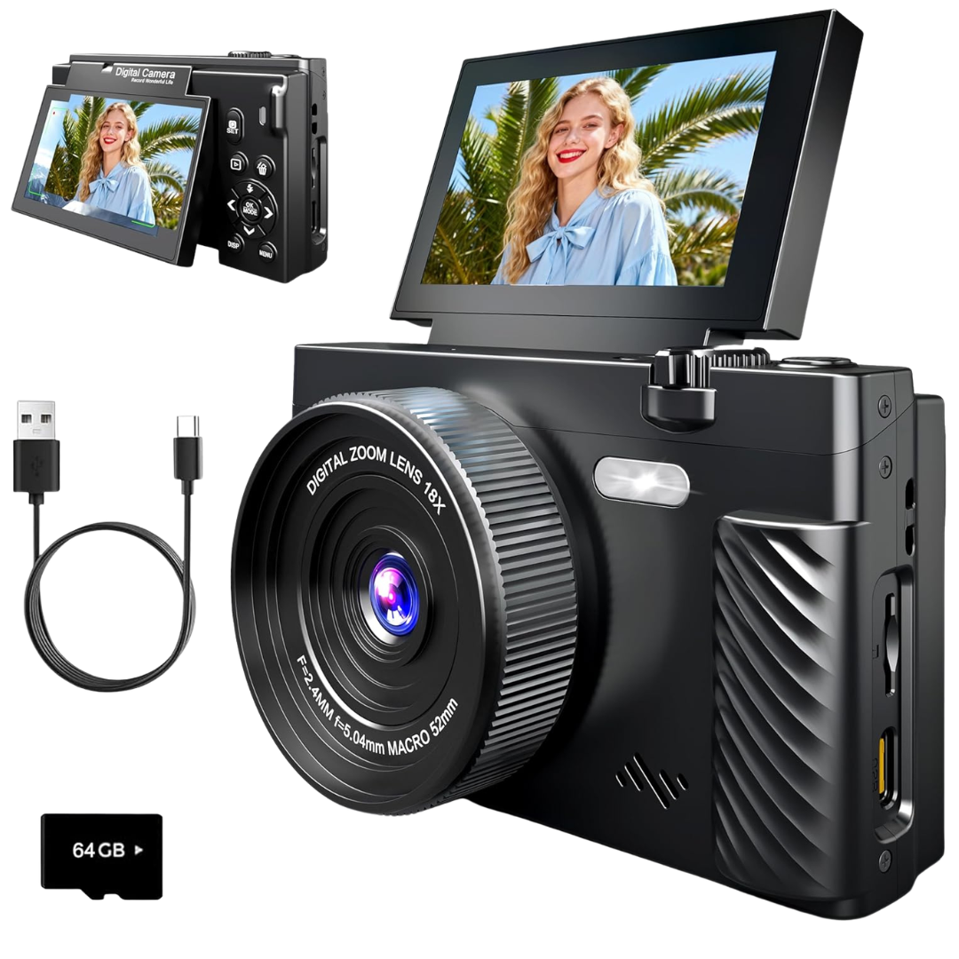 64MP WiFi & 3" Flip Screen HD Digital Camera