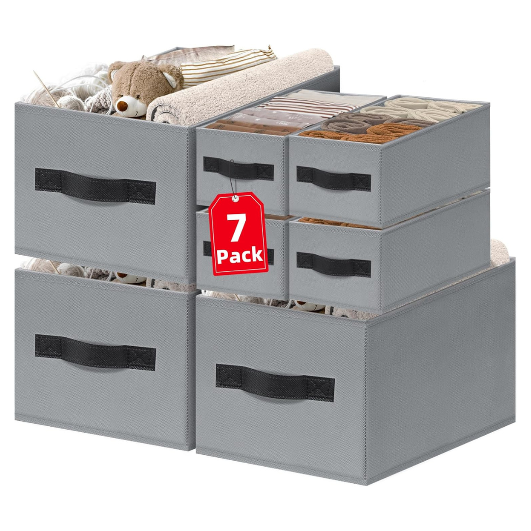 7-Pack Criusia Closet Organizer Bins With Handles, 2 Sizes Shelf Organizers