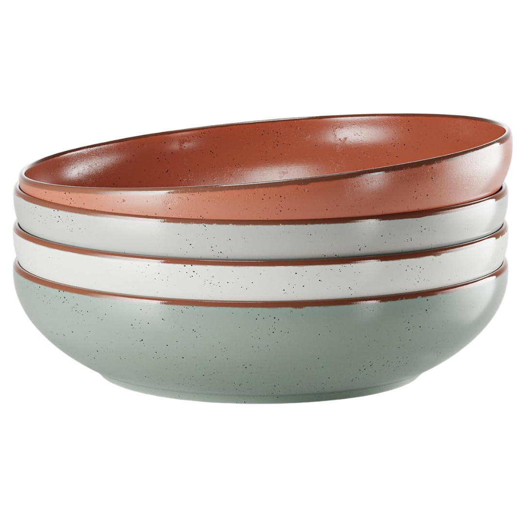 Set Of 4 30 oz Blates Ceramic Large Pasta Bowls With Lid Edge
