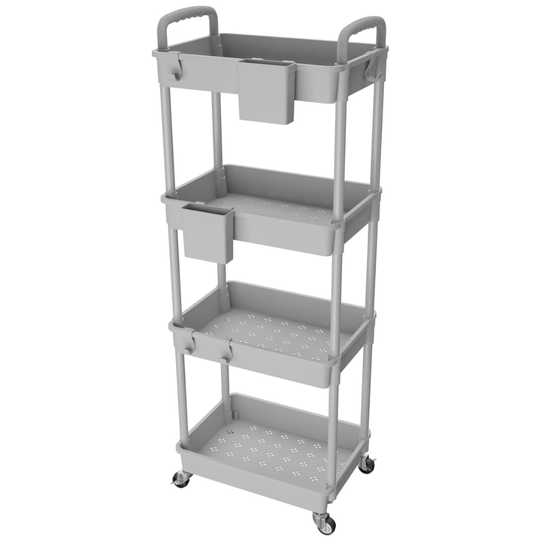 Rebecat 4-Tier Rolling Utility Cart With Handle (Gray)