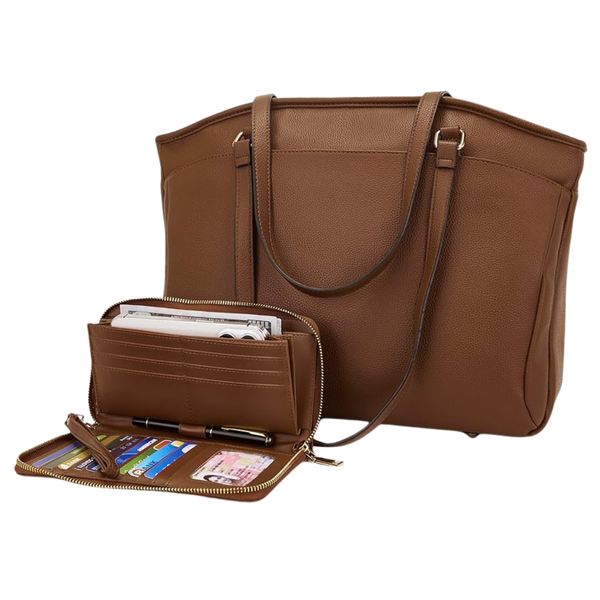 15.6" Women's Vegan Leather Laptop Tote Bag W/ Padded Sleeve (Various)