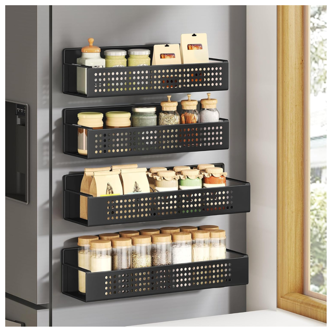 Set Of 4 Songmics Strong Magnetic Ink Black Spice Rack For Refrigerator