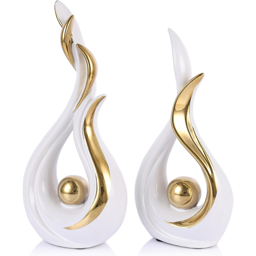2-Piece Abstract Flame Ceramic Sculpture Set