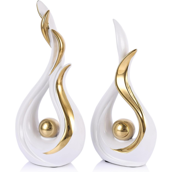 2-Piece Abstract Flame Ceramic Sculpture Set